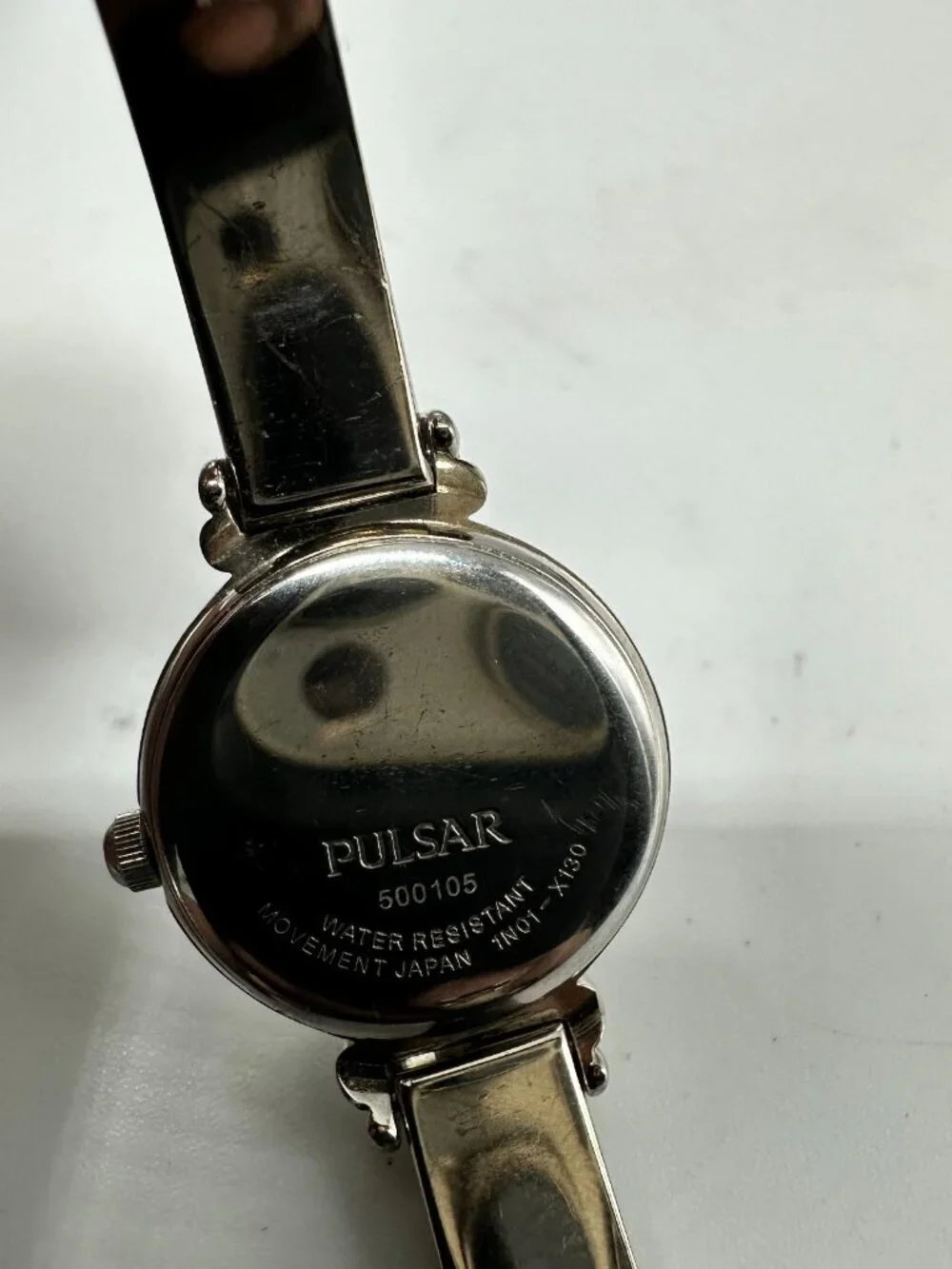 Pulsar Watch Women Silver Tone Black Dial 20MM Bangle Band New Battery 6